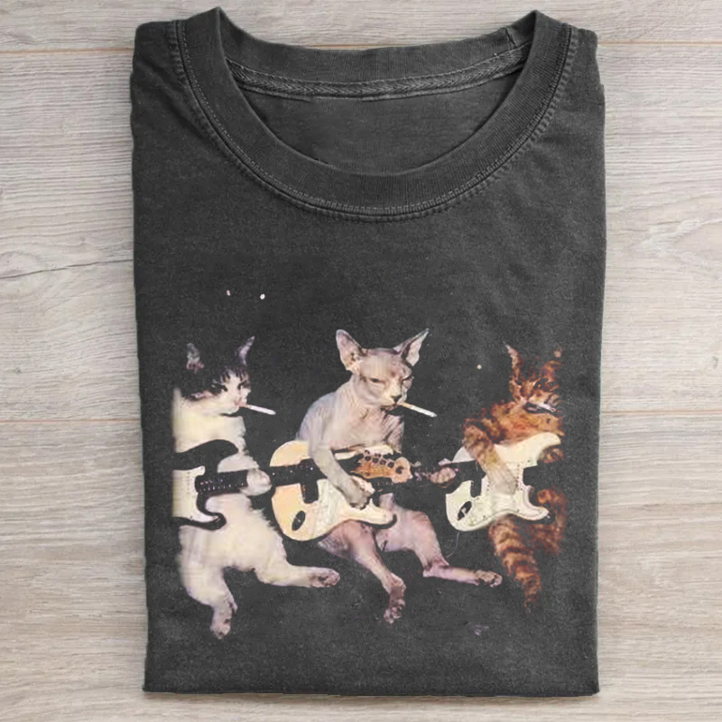 Rock Band Cats Vintage Graphic T-shirt