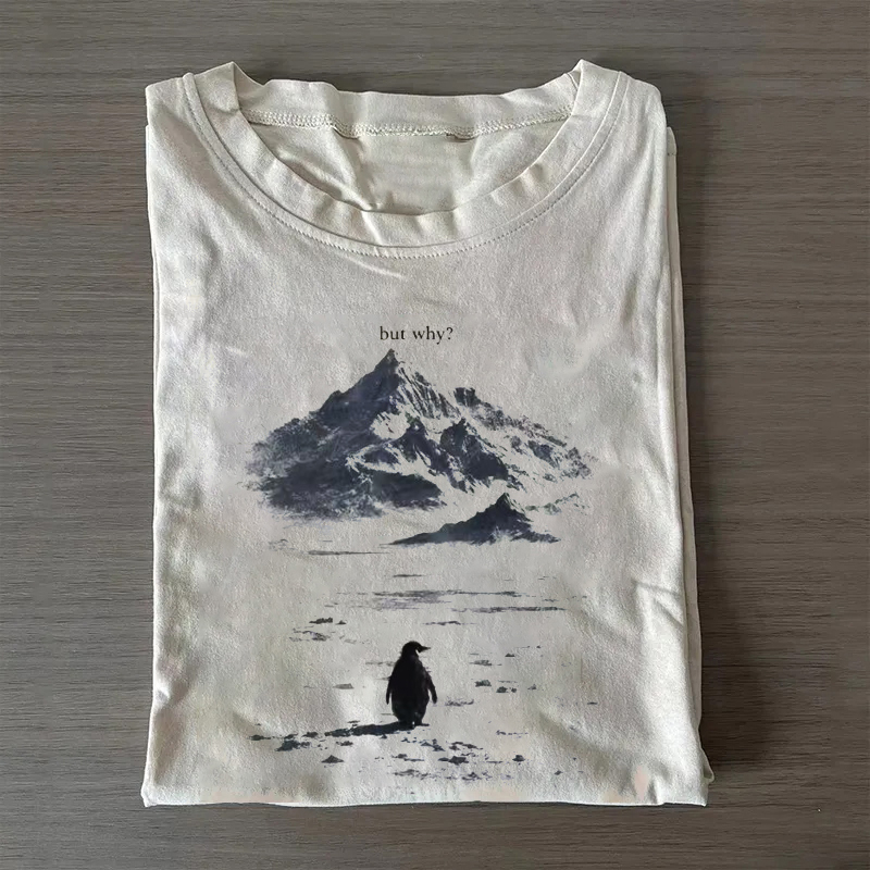 Lone Penguin Mountain Meme T-shirt