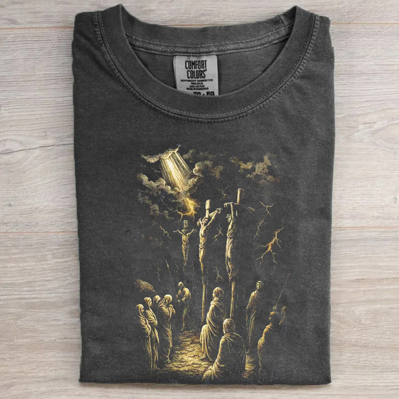 Jesus Crucifixion Scene Vintage Style Graphic T-shirt