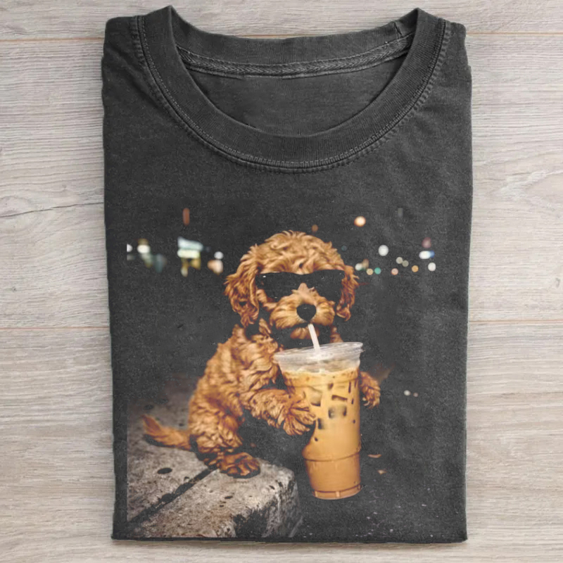 Funny Goldendoodle Drinking Iced Coffee T-shirt