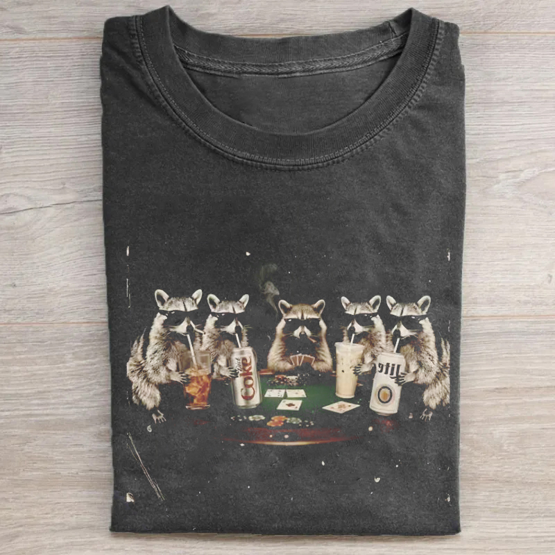 Drinking Iced Coffee Raccoon Poker Night T-shirt