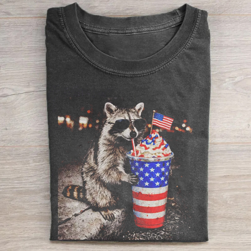 Raccoon Drinking Iced Coffee T-shirt