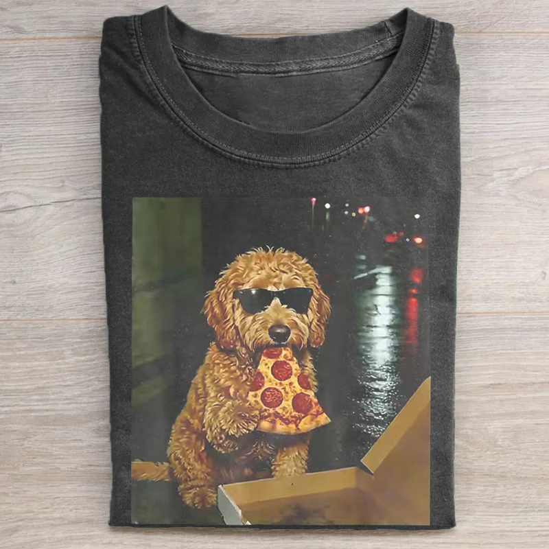 Dog Eating Pizza Funny T-shirt