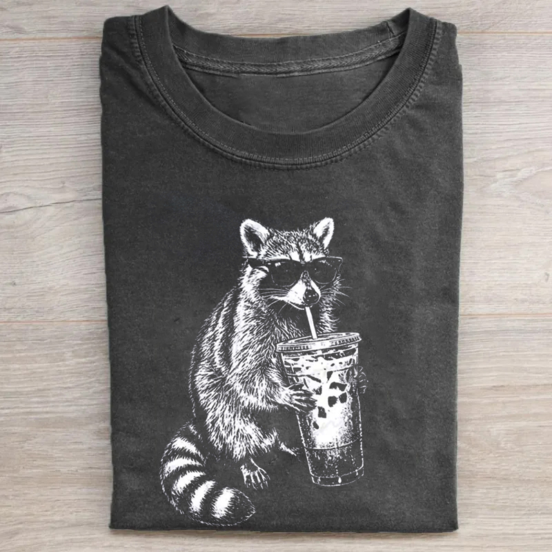 Raccoon Drinking Iced Coffee T-shirt