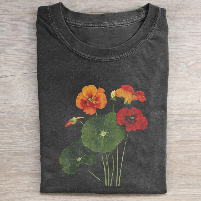 Vintage Nasturtium Flower Plant T-shirt