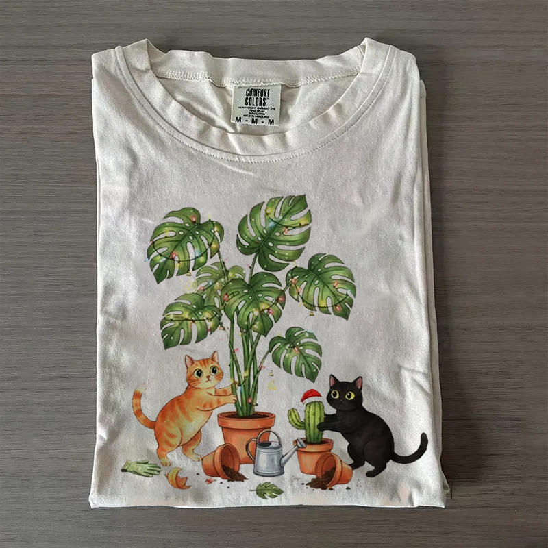 Funny Cat and Monstera T-shirt