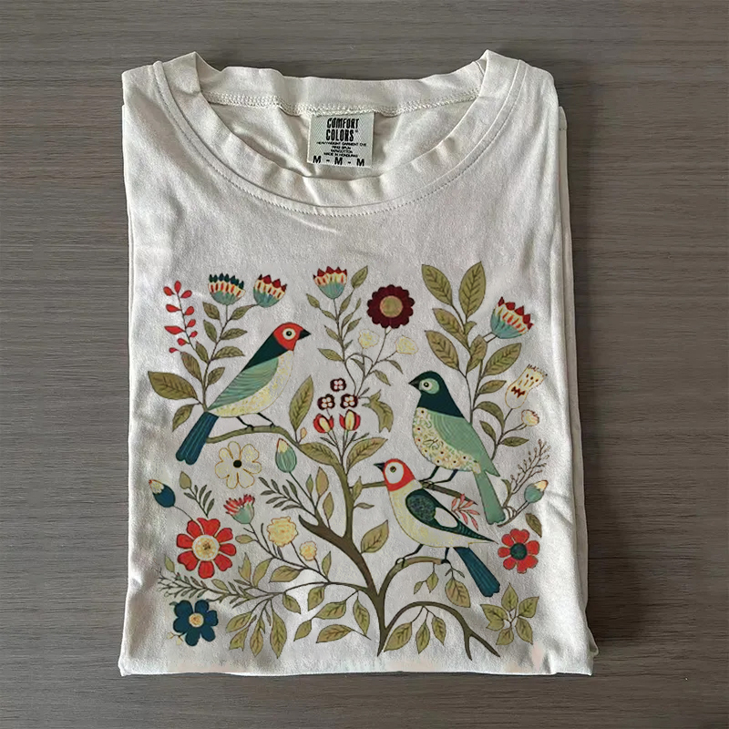 Cottagecore Birds and Flowers T-shirt