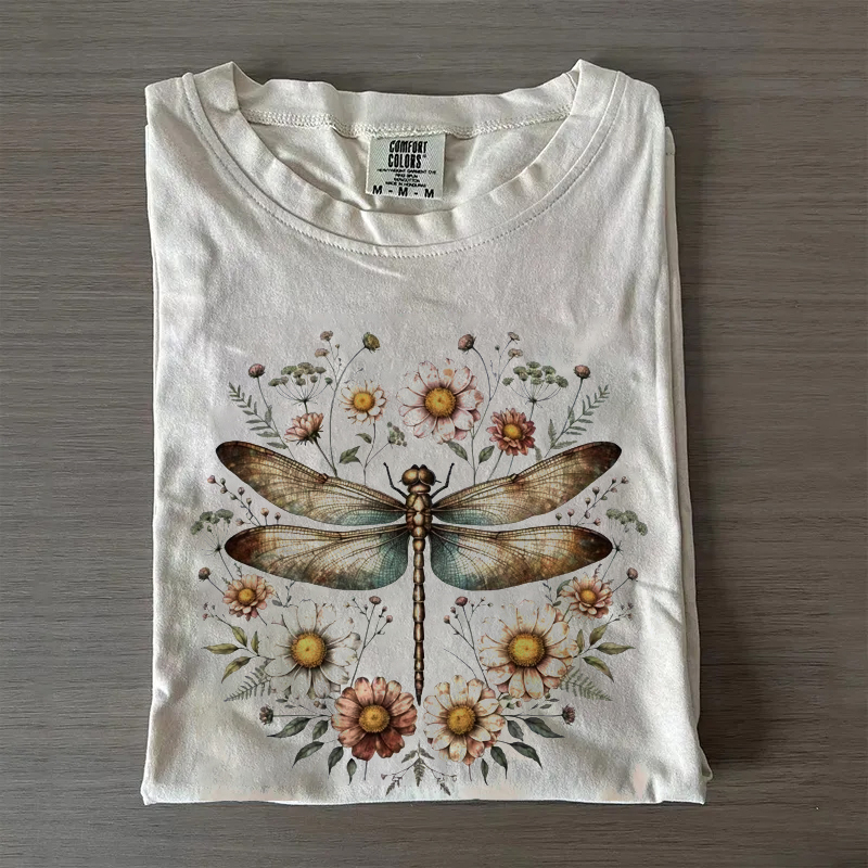 Vintage Floral Dragonfly T-shirt
