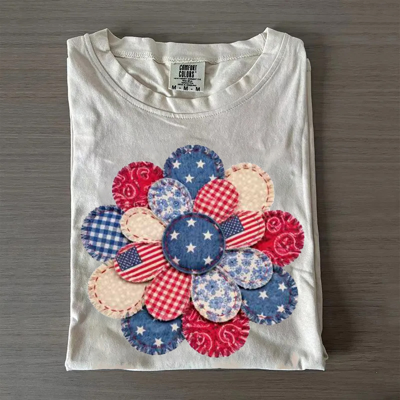 Trendy Patriotic Flower T-shirt Print Only — Not a Patch