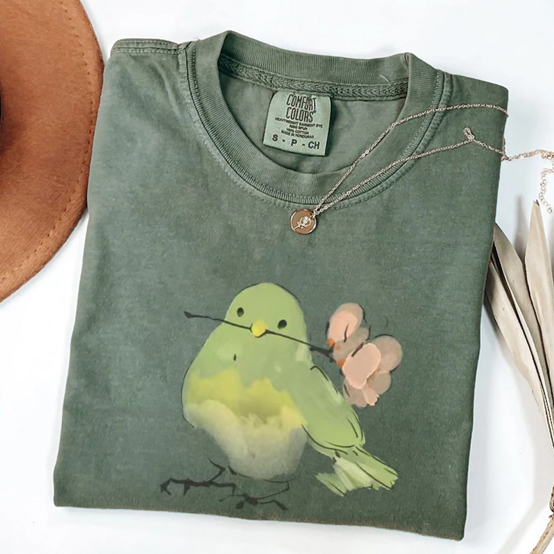 Cute Bird With Flower T-shirt
