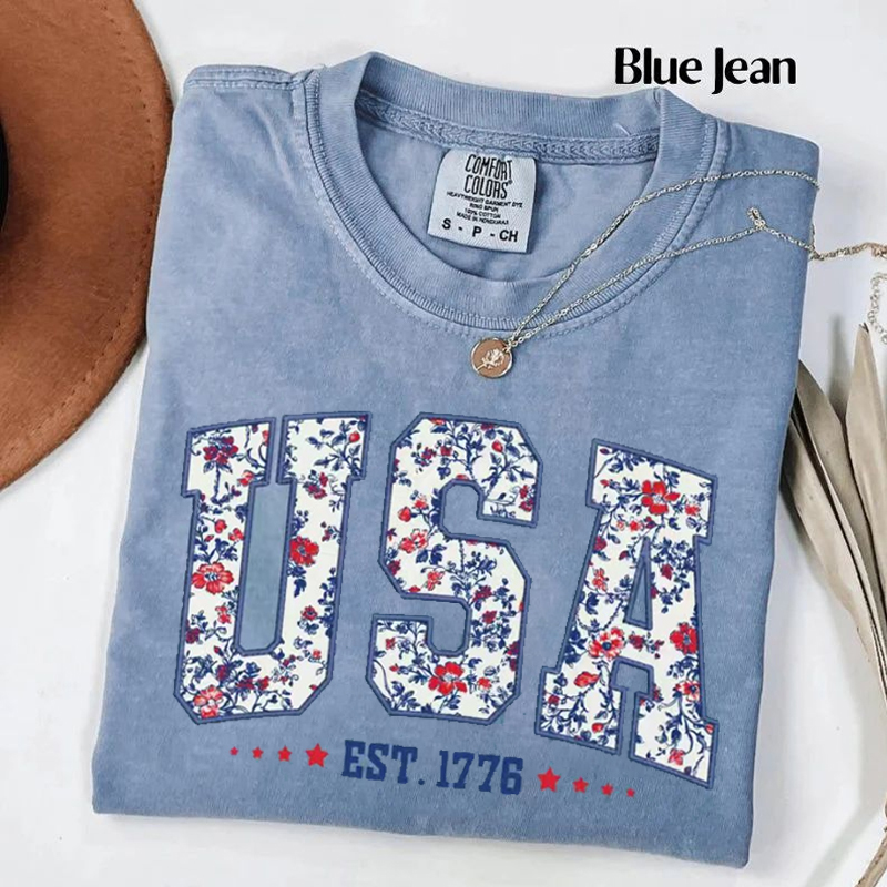 USA 250th Anniversary Floral T-shirt