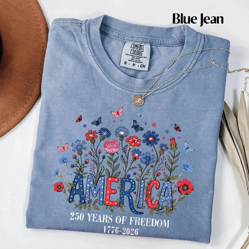USA 250th Anniversary Floral T-shirt
