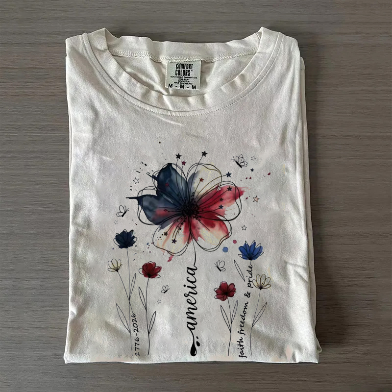 USA 250th Anniversary Floral T-shirt