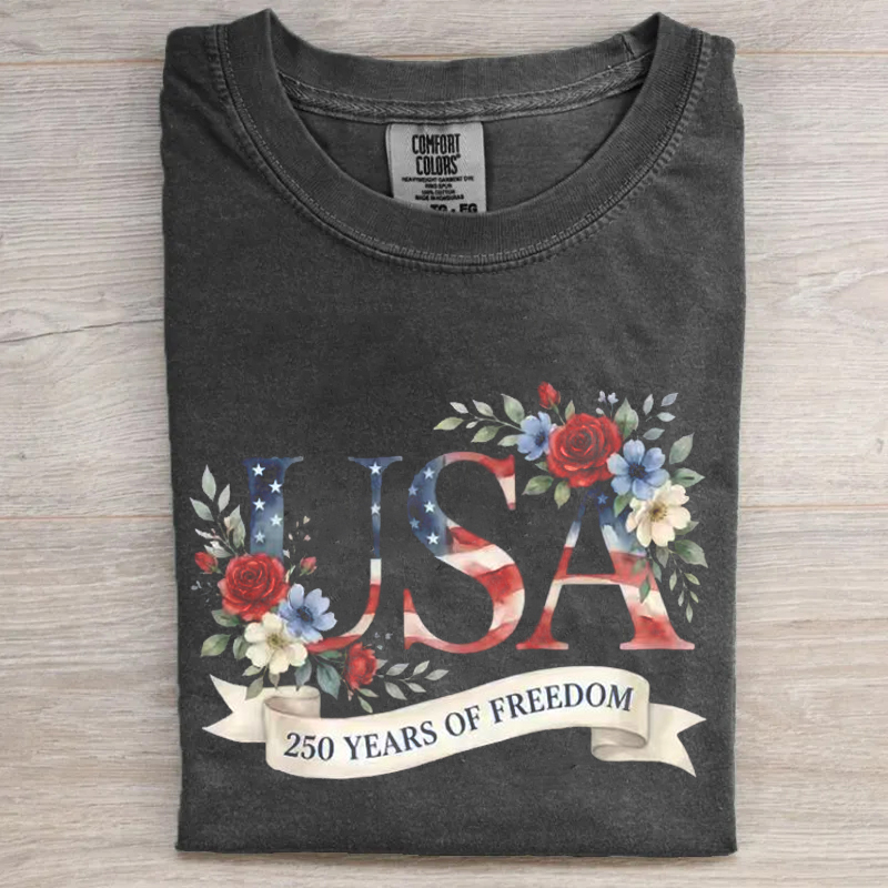 USA 250th Anniversary Floral T-shirt