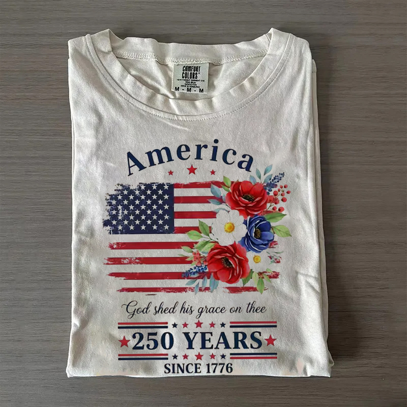 America 250 Years Flag Floral T-shirt
