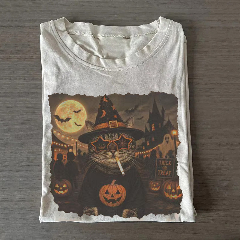 Funny Halloween Smoking Cat T-shirt