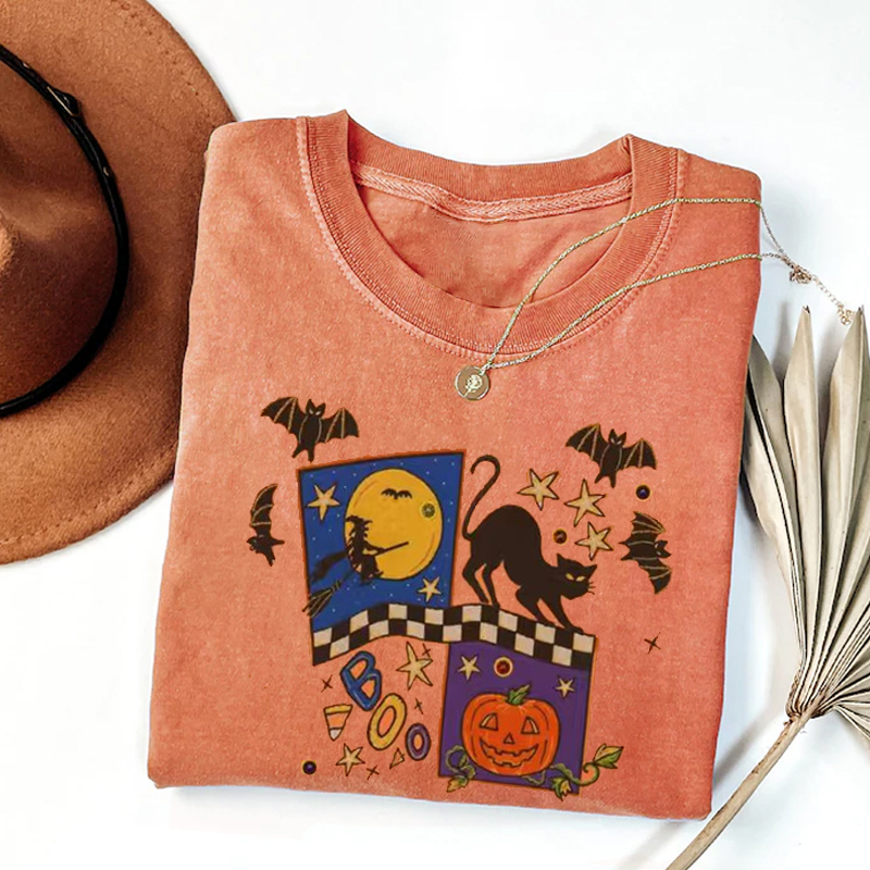 Pumpkin Ghost Black Cat Fall T-shirt