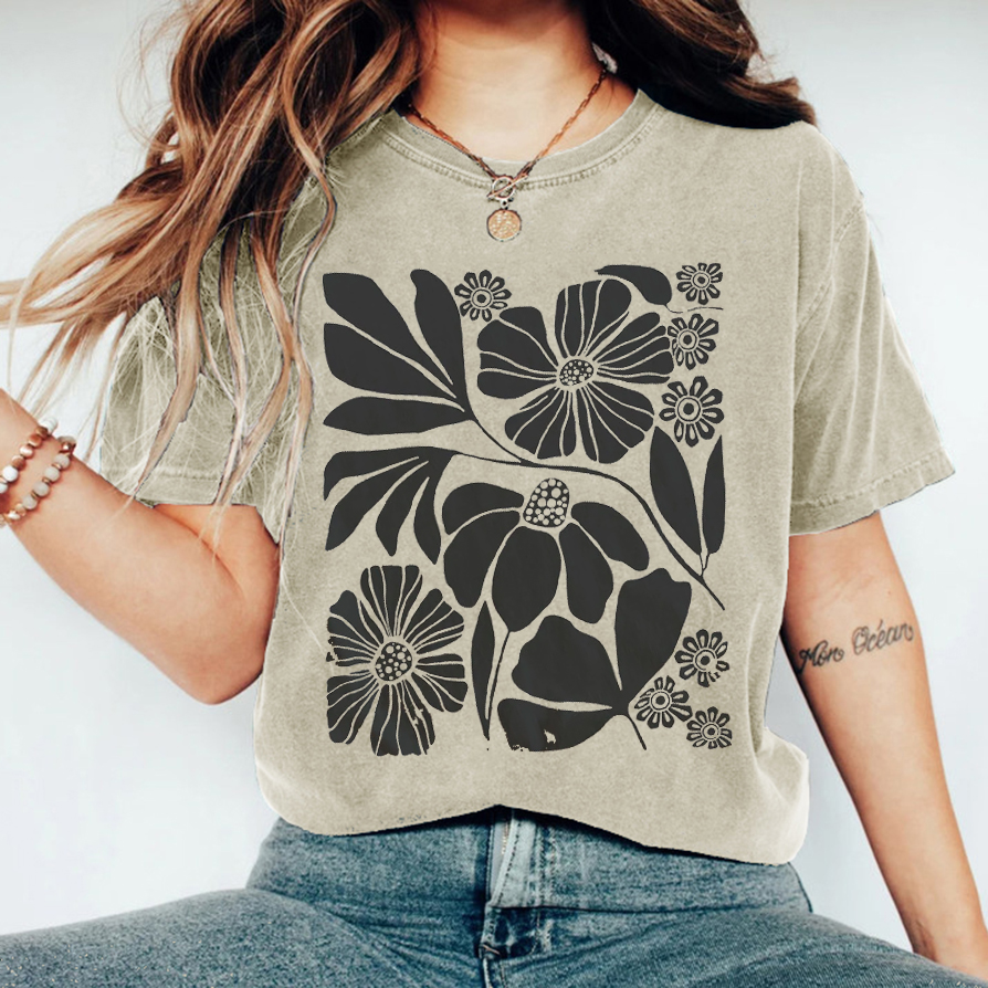 Black Botanical Neutral T-shirt