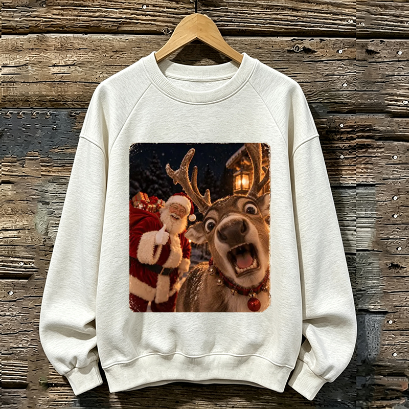 Reindeer Santa Christmas Selfie Sweatshirt