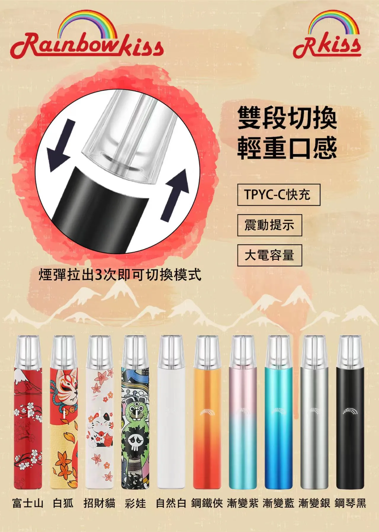 Rkiss Rinbowkiss 單機 ( 悅刻RELX一代適用 )-香港電子煙煙機 有現貨 適用LANA MEGA GRID RKISS RELX MOHO VEEX SAICO YUNA COCO煙機煙彈