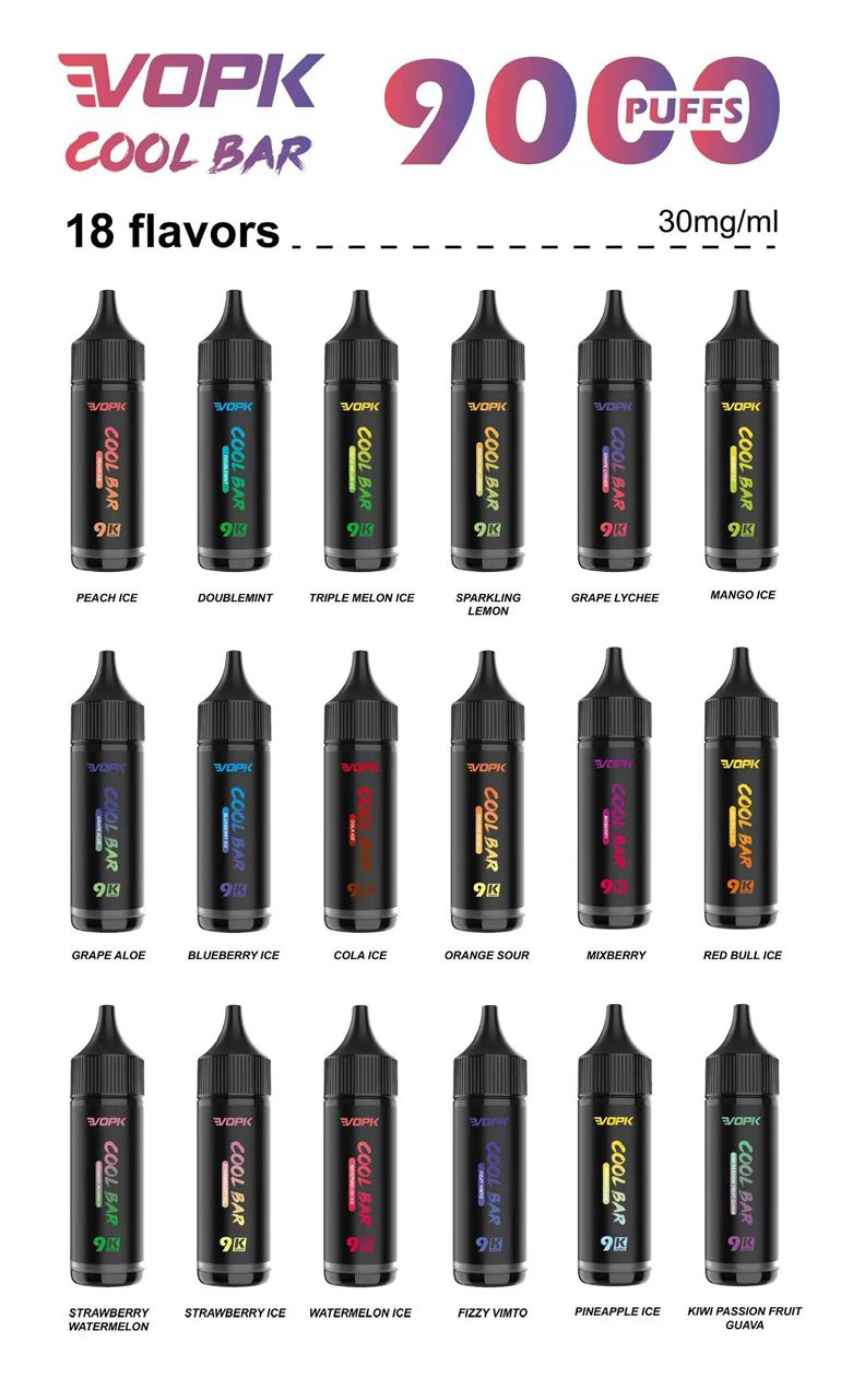 香港一次性電子煙VOPK COOL BAR  Disposable vape 9000 PUFFS 即棄型一次性電子煙煙機 可充電 9000啖現貨直發 可批發