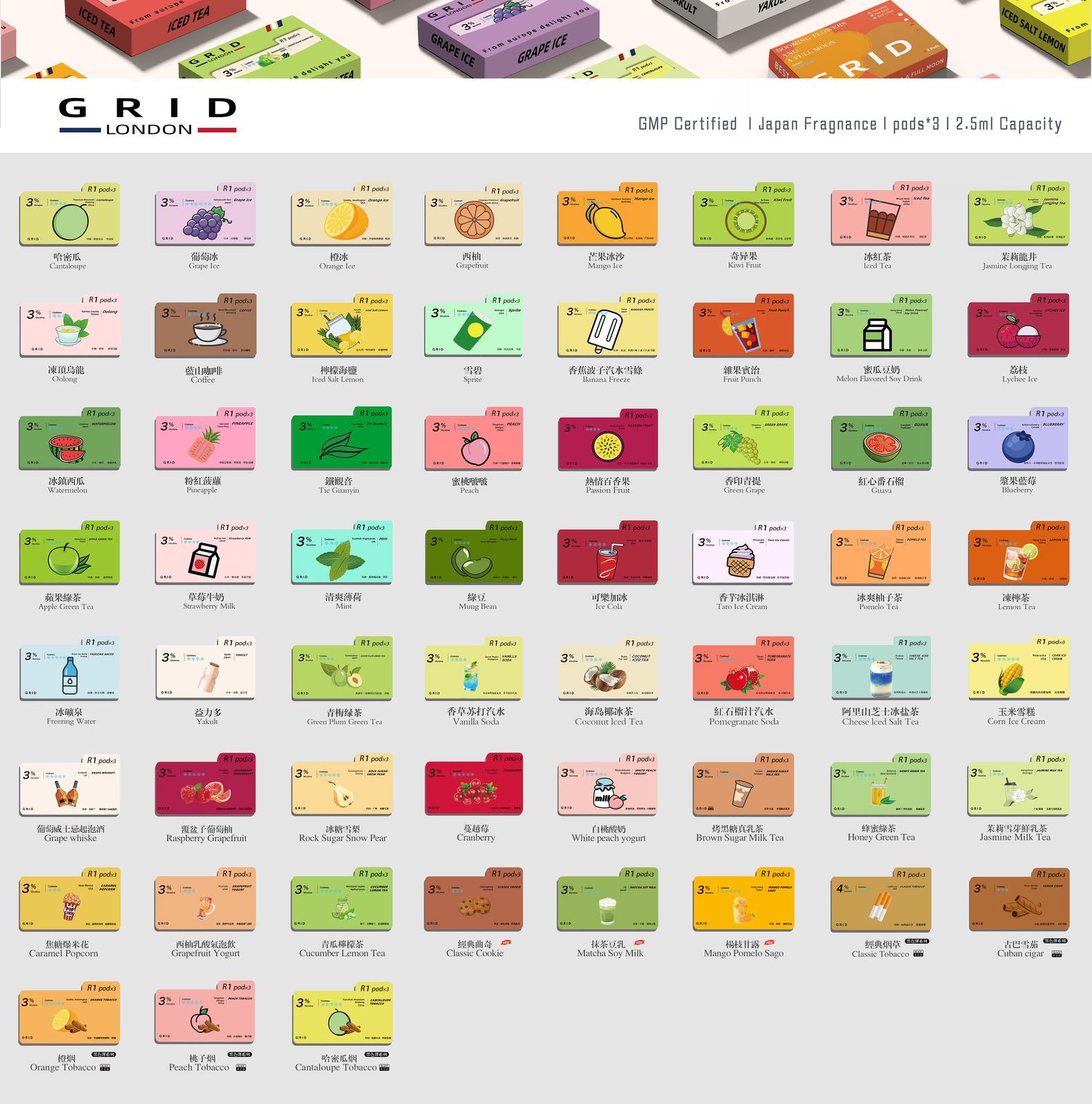 HongKong Vape香港GRID透明發光電子煙煙彈 3粒( 悅刻RELX一代適用 )香港現貨適用LANA MEGA GRID RKISS RELX MOHO VEEX SAICO YUNA COCO煙機煙彈 批發vapehongkong