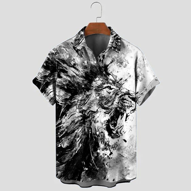 black and white tiger print men's shirt