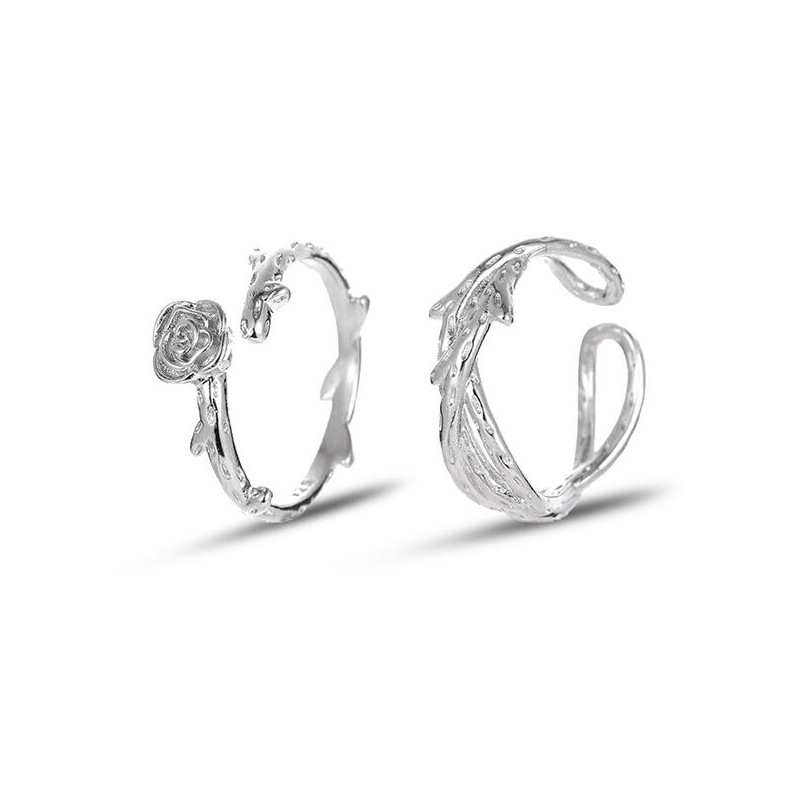 Blingrunway S925 sterling silver rose and thorns couple ringS