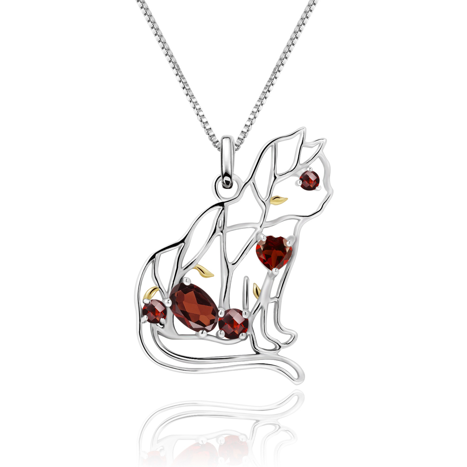 Cat shape inlaid natural colorful gem necklace pendant