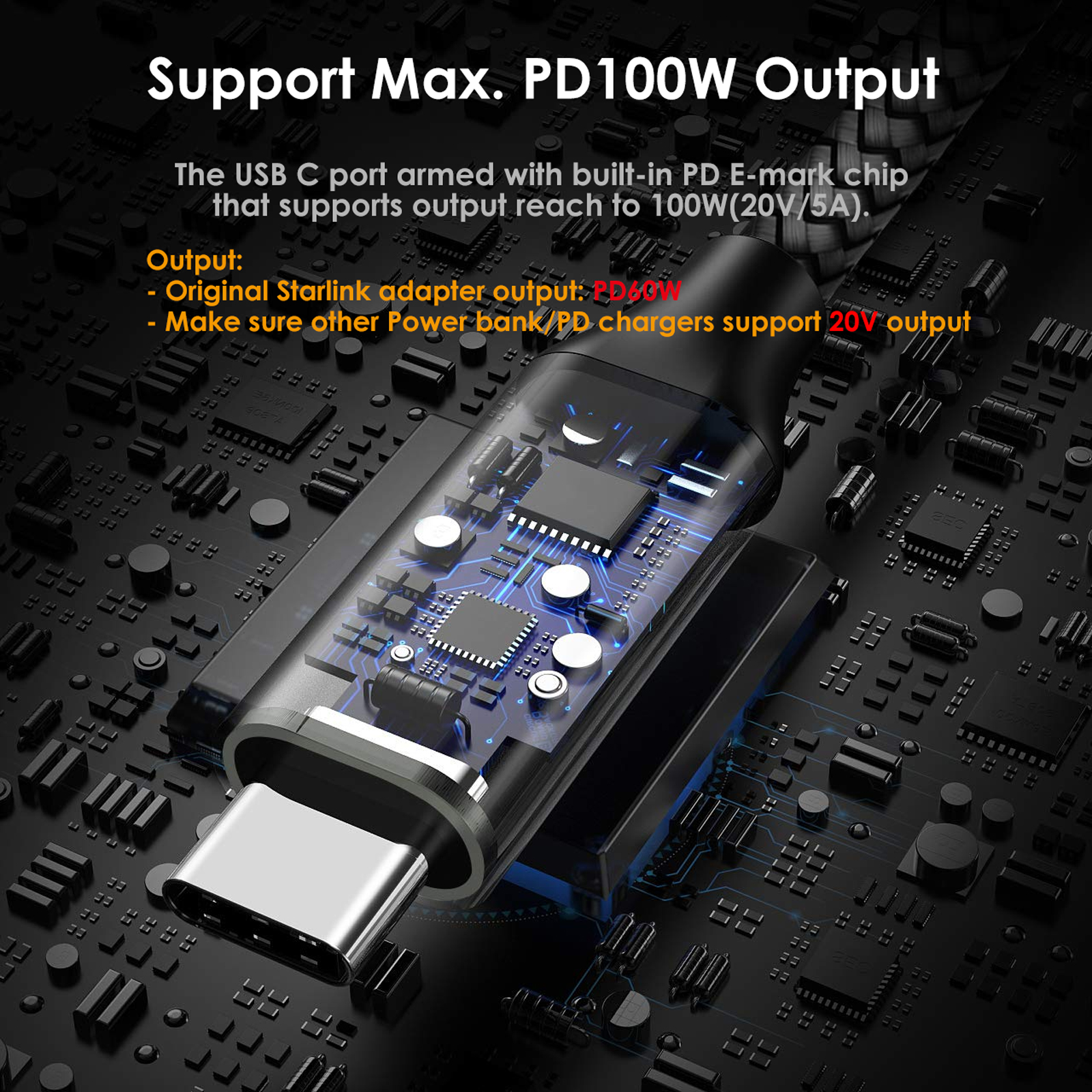 Starlink Mini Cable 10FT/3M USB C to DC Power Cable