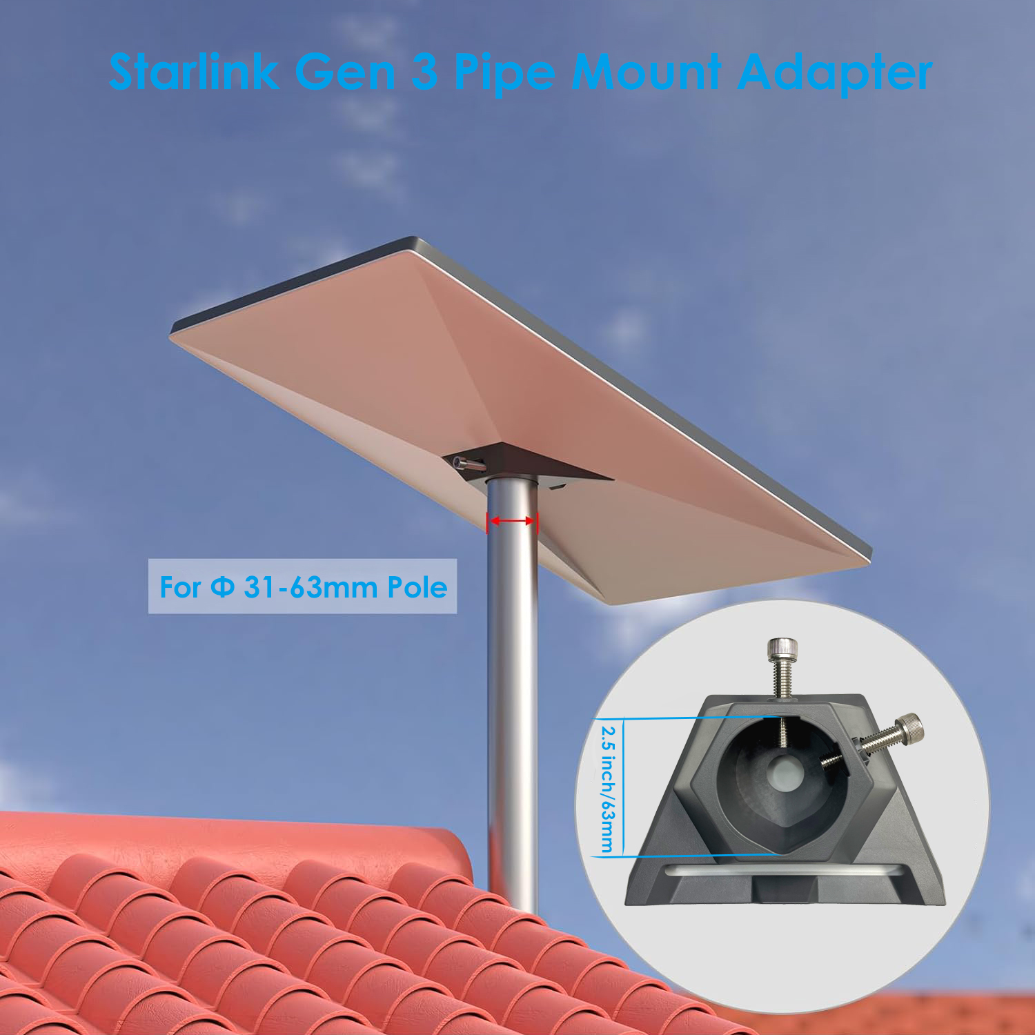 Starlink Gen 3 Pipe Adapter Mount for V3 Standard Dish