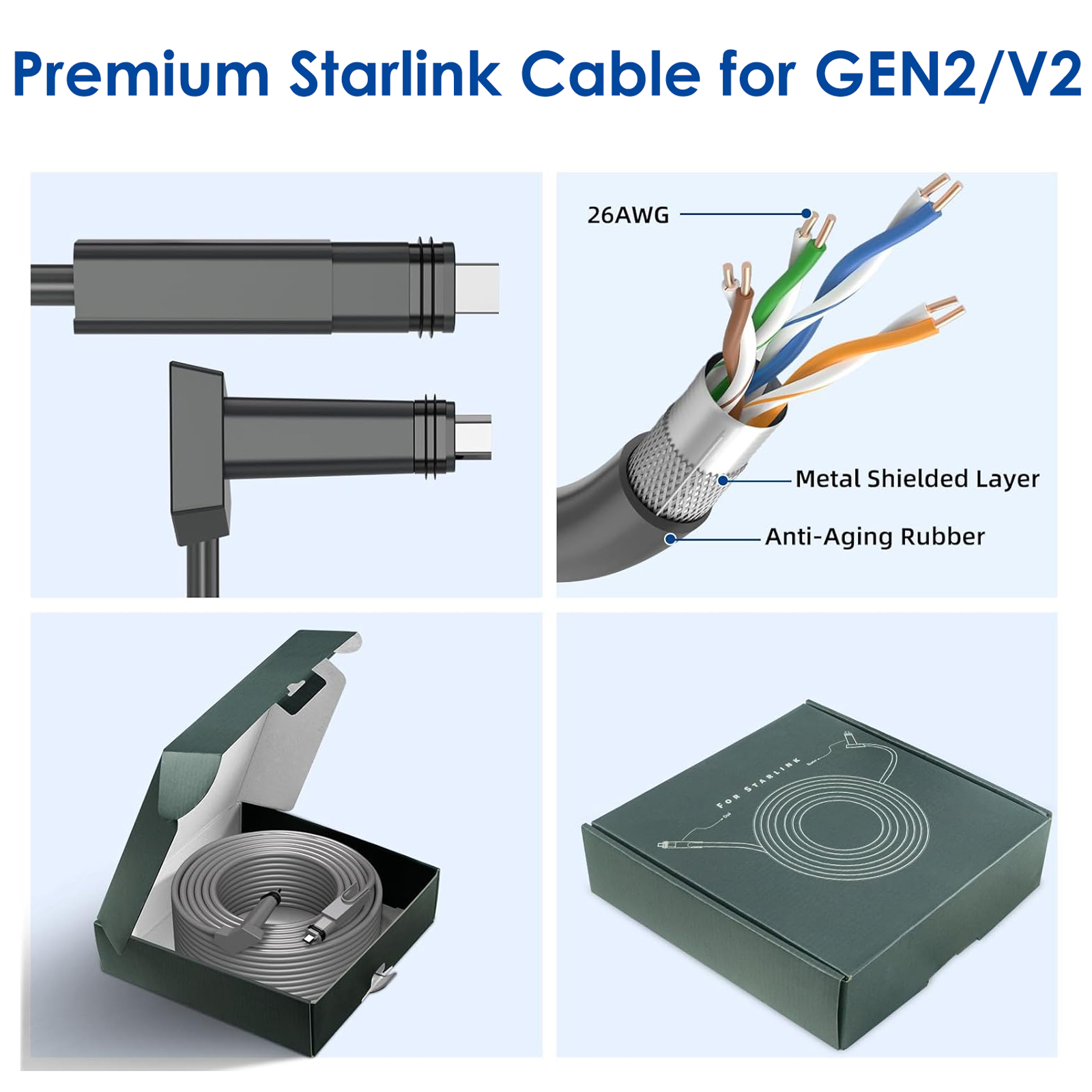 Starlink Cable 32.8ft/10m Ethernet Cable for Starlink Gen 2 and V2
