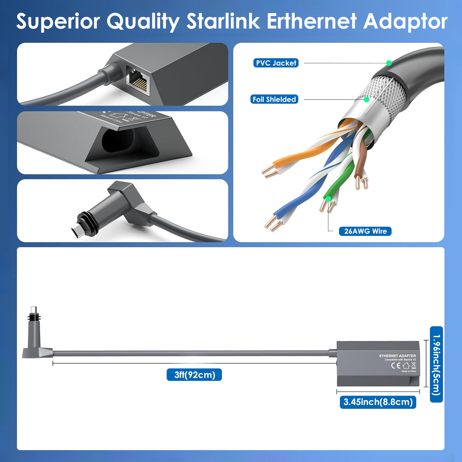 Starlink Ethernet Adapter for Starlink Standard Actuated Gen 2 Starlink Rectangular Satellite V2