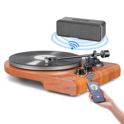 Wooden Bluetooth Turntable & Bookshelf Speakers Bundle UD009