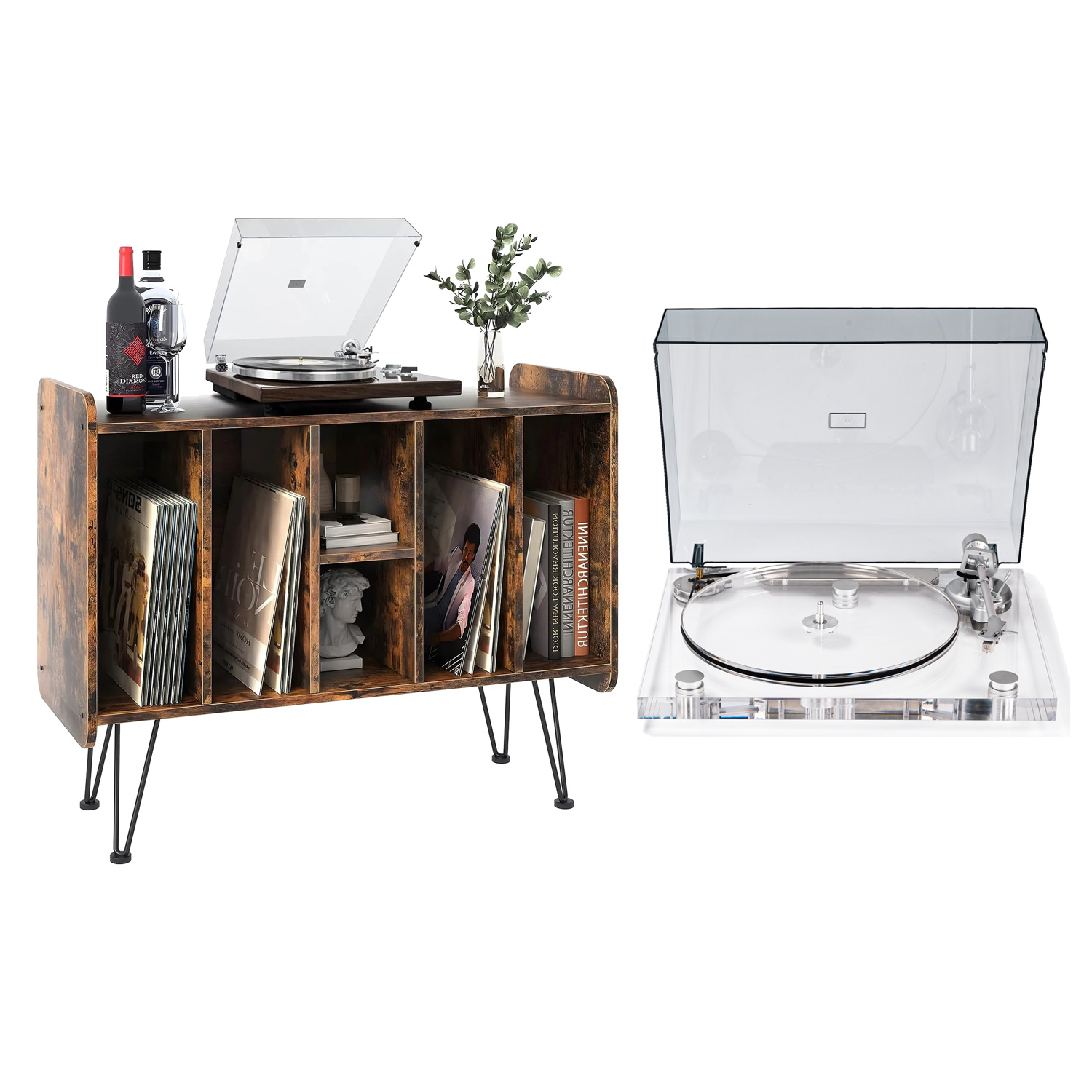 Modern Clear Acrylic Turntable & Record Player Stand Bundle RetroLife 