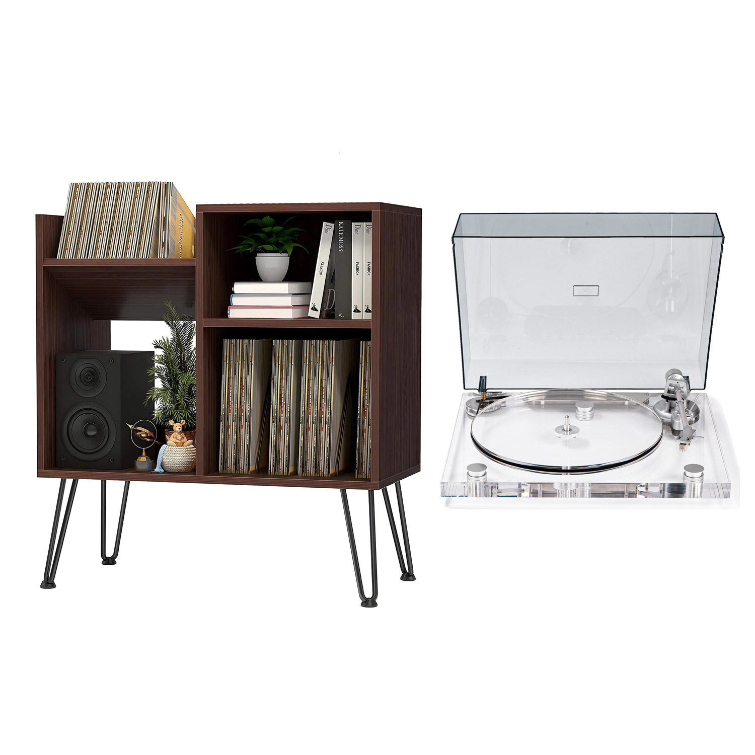 Modern Clear Acrylic Turntable & Record Player Stand Bundle RetroLife ICE1