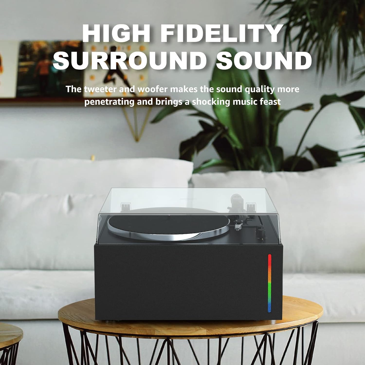 Advanced Bluetooth Record Player with Stereo Speakers Light Strip HQKZ008