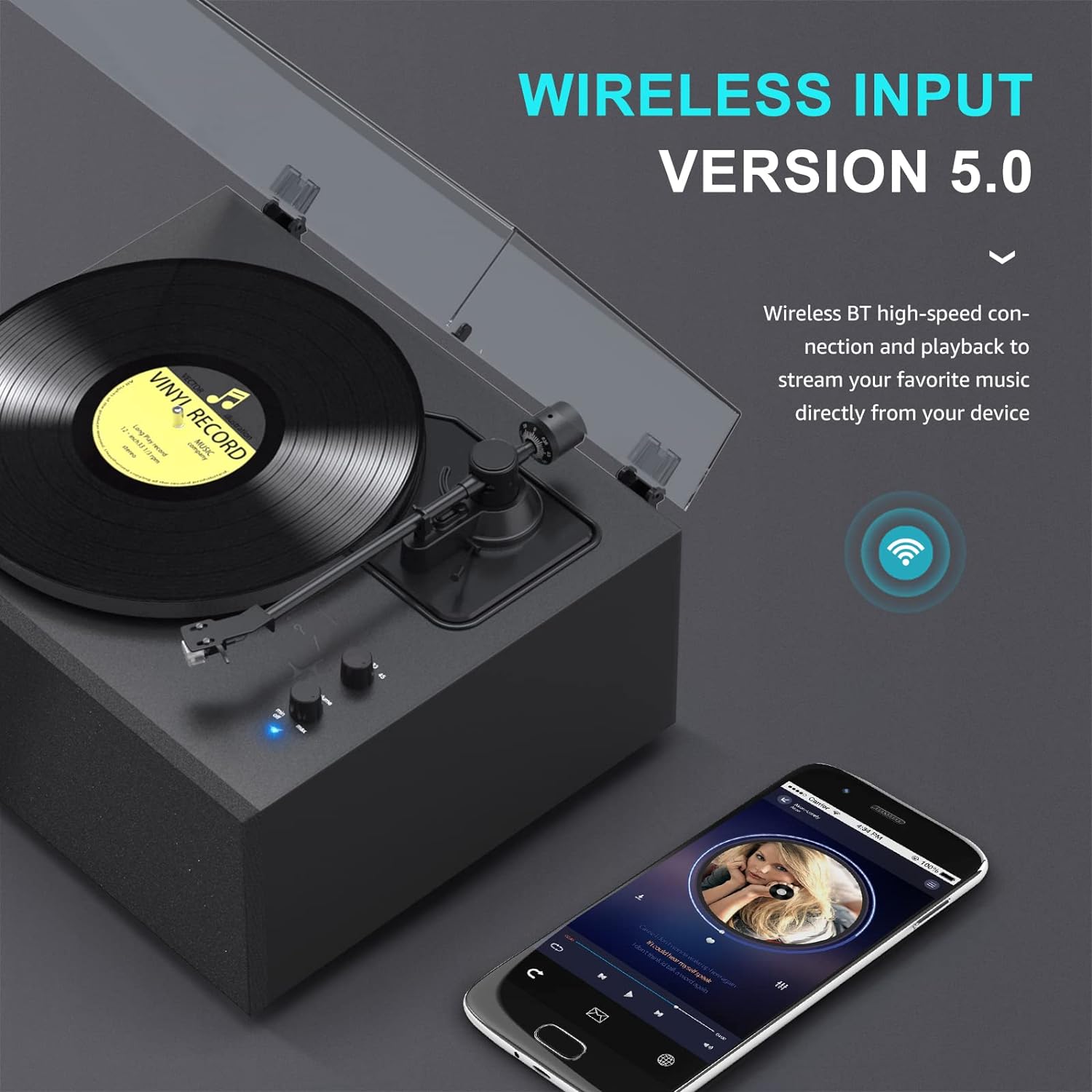 All-in-One Bluetooth Vinyl Record Player with Built-in Speakers & Magnetic  AT-3600L Cartridge HQKZ008