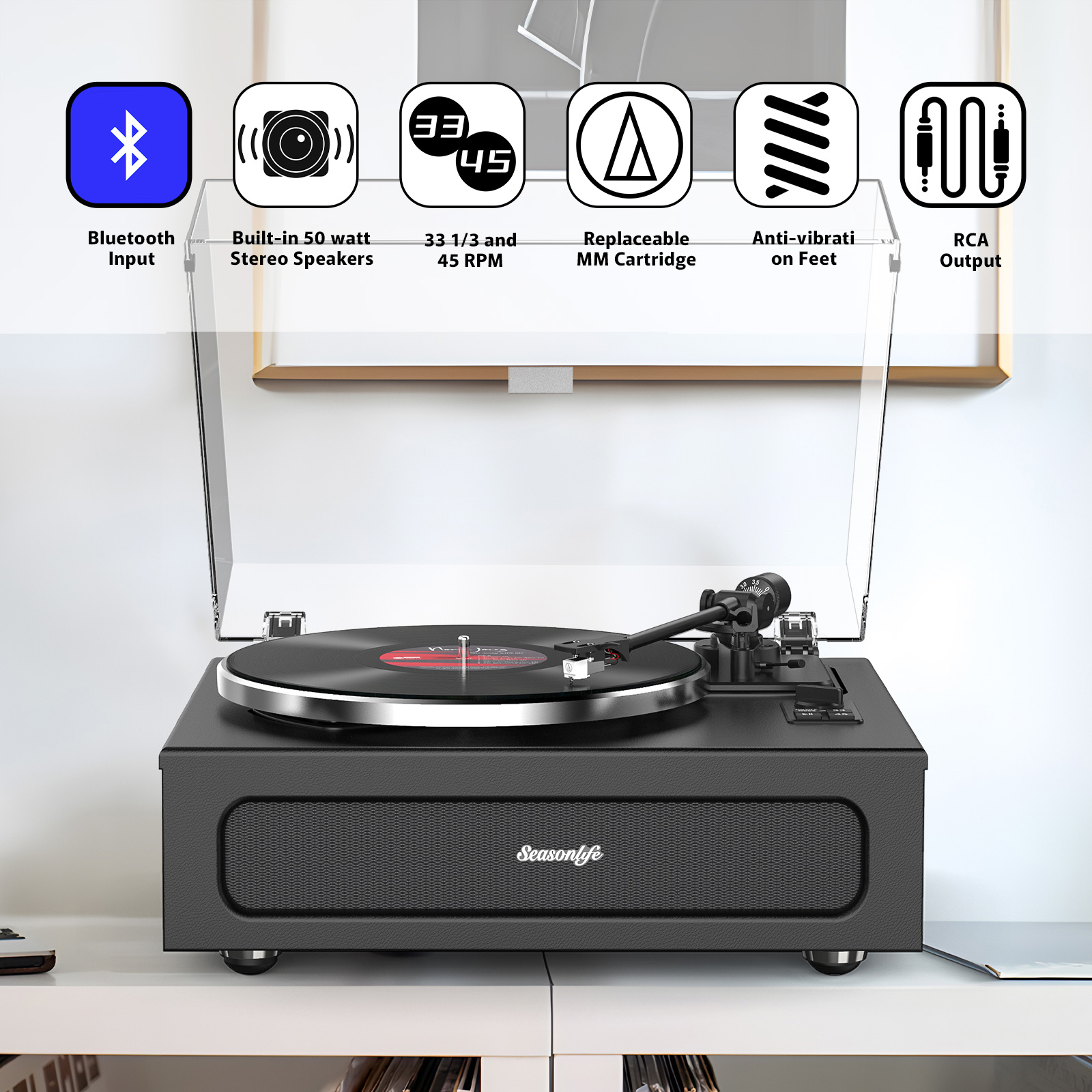 Bluetooth Record Player with Stereo Speakers HQ-KZ018