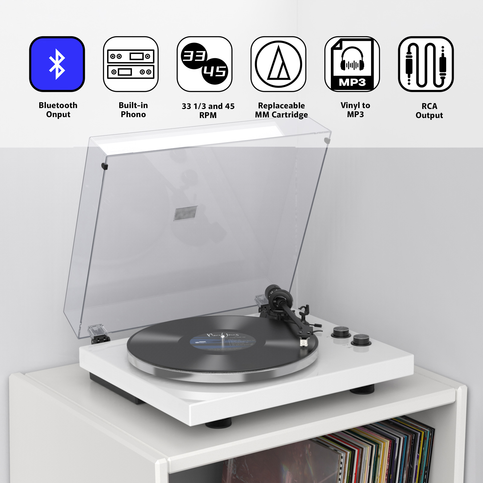 Audiophiles Turntable with Bluetooth Output and MM Cartridge HQKZ-006