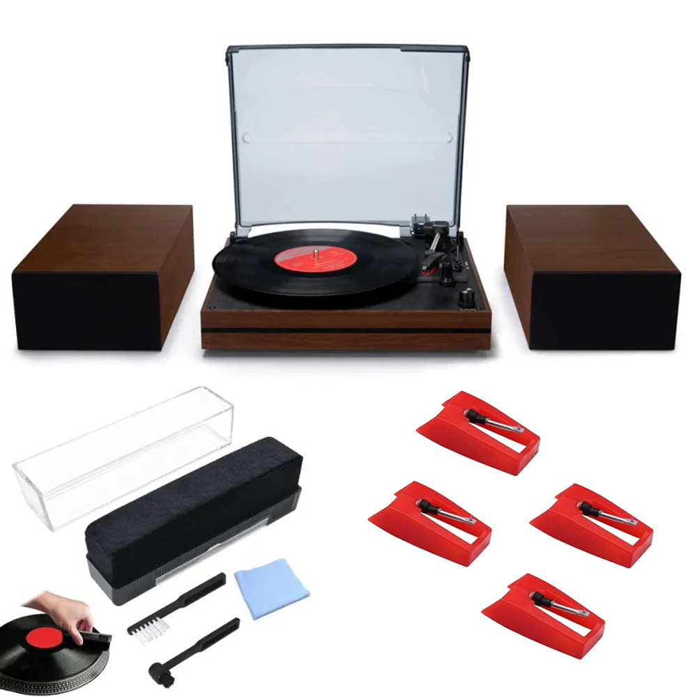 Modern Bluetooth Record Player Speaker System & Vinyl Cleaning Kits Bundle RetroLife R612