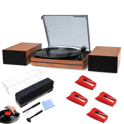Wood Design Turntable System with External Speakers R612