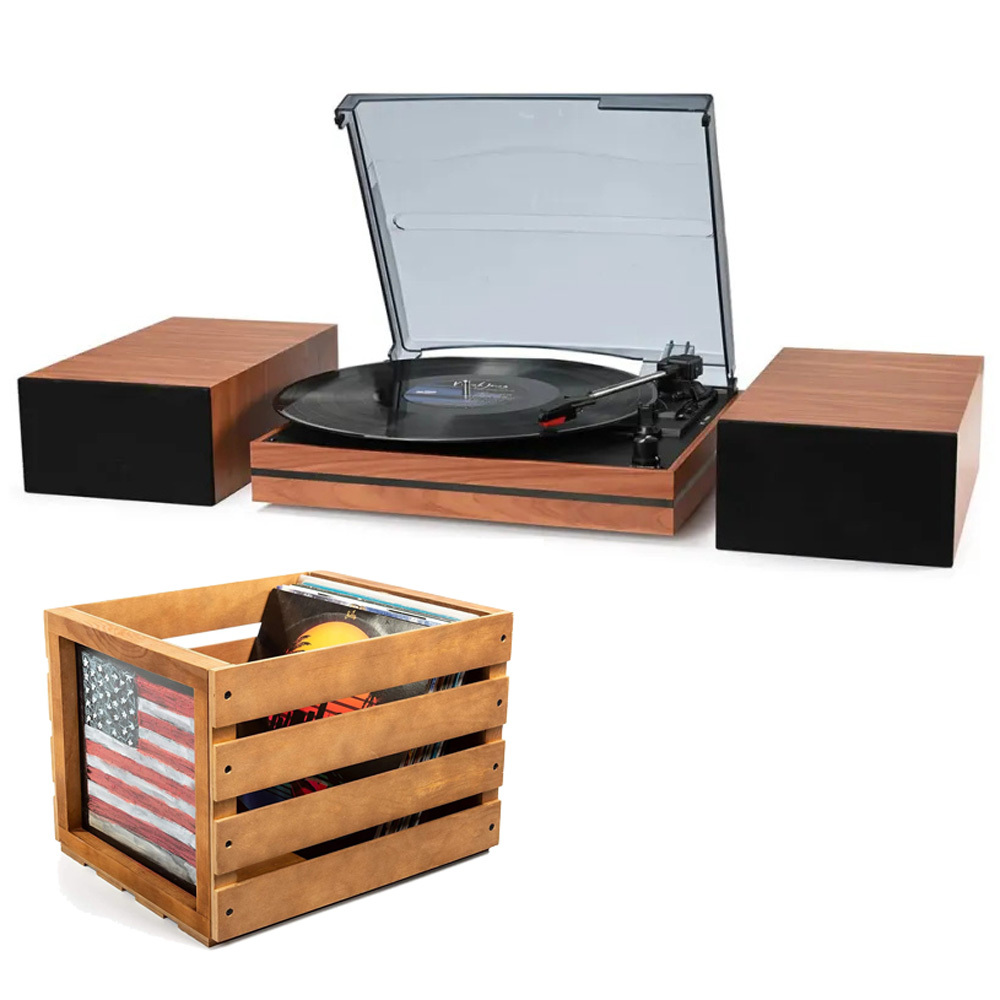 Modern Bluetooth Record Player Speaker System & Record Storage Bundle RetroLife R612