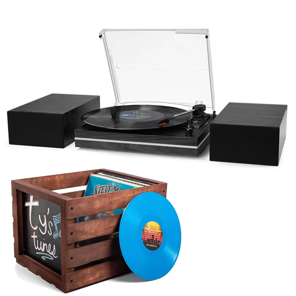 Modern Bluetooth Record Player Speaker System & Record Storage Bundle RetroLife R612