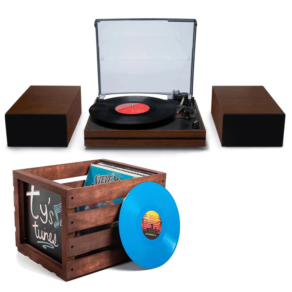 Modern Bluetooth Record Player Speaker System & Record Storage Bundle RetroLife R612