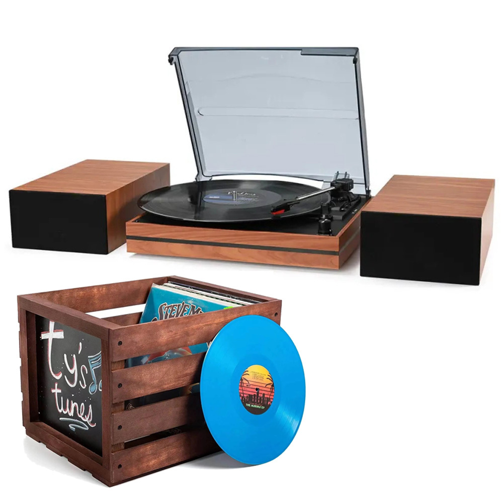 Modern Bluetooth Record Player Speaker System & Record Storage Bundle RetroLife R612