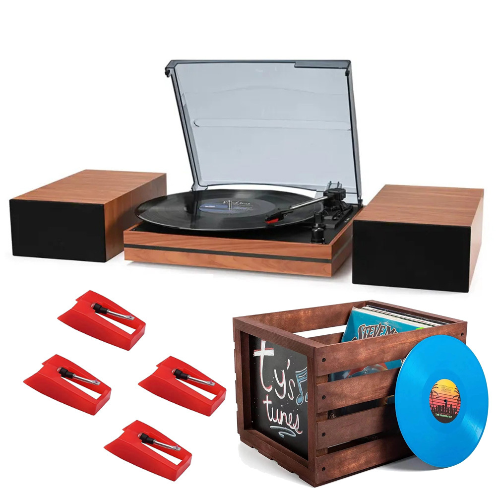 Modern Bluetooth Record Player Speaker System & Record Storage Bundle RetroLife R612