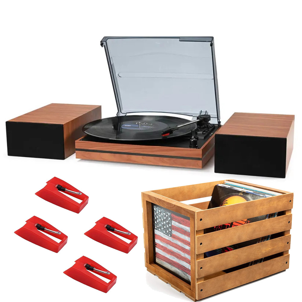 Wood Design Turntable System with External Speakers R612