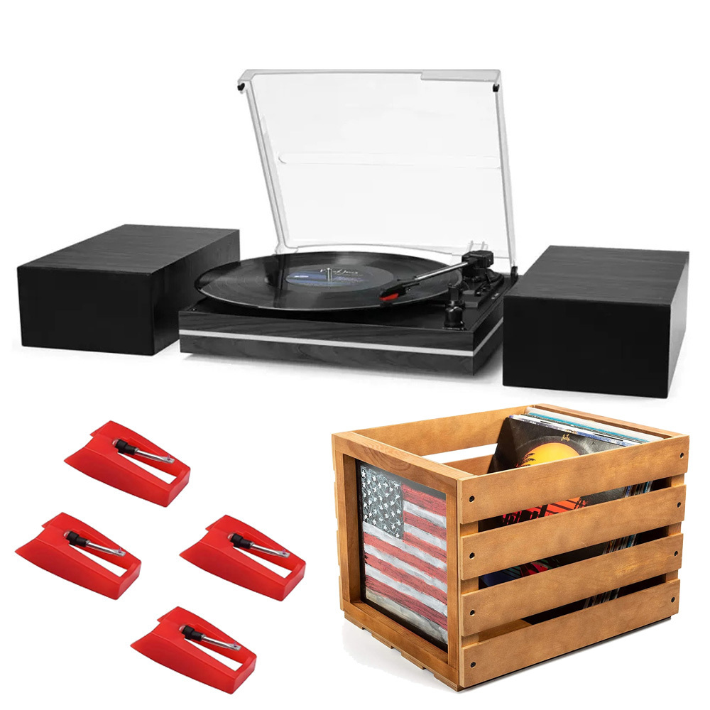 Modern Bluetooth Record Player Speaker System & Record Storage Bundle RetroLife R612