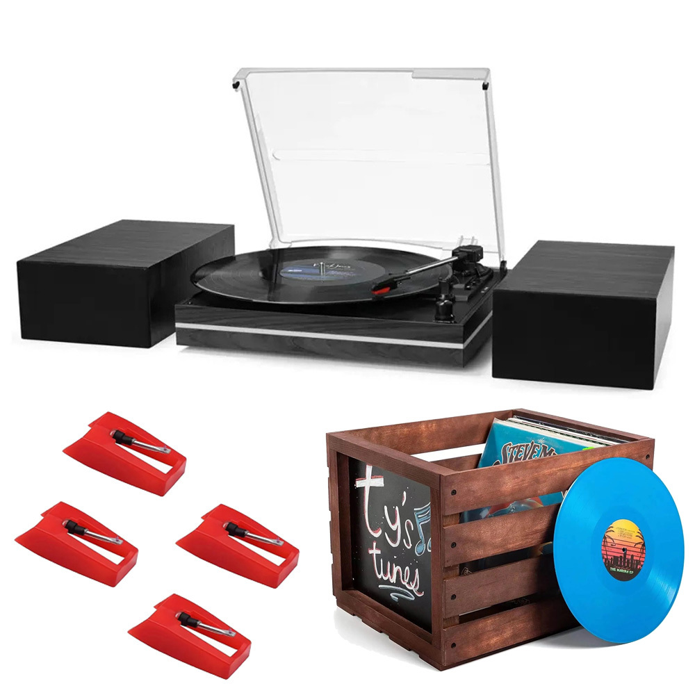 Modern Bluetooth Record Player Speaker System & Record Storage Bundle RetroLife R612